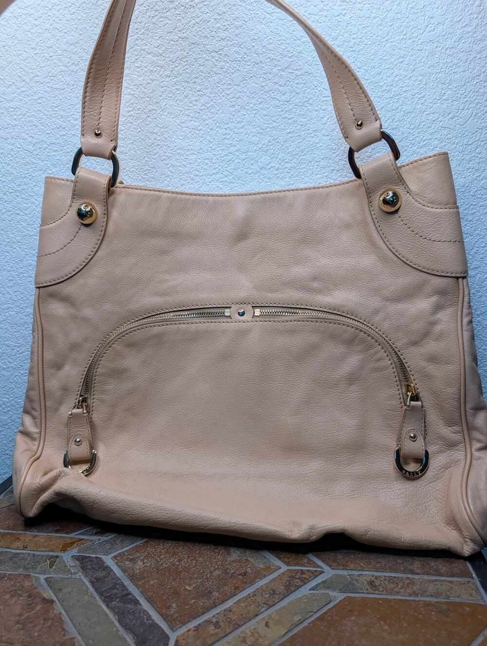 Bally Taupe Genuine Leather Shoulder Hobo Bag Gold Hardware Dust Bag Boho Slouch